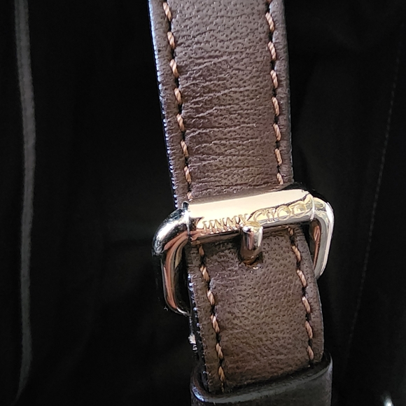 Jimmy Choo Black and Cream Patterned Canvas Leather Hobo Bag Brass Snake - Picture 7 of 7